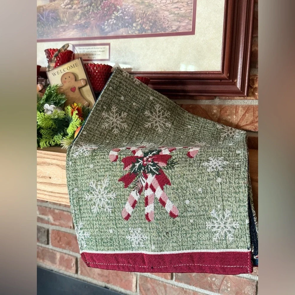 Holiday Candy Cane Table Runner in Green and Red 68” long NEW